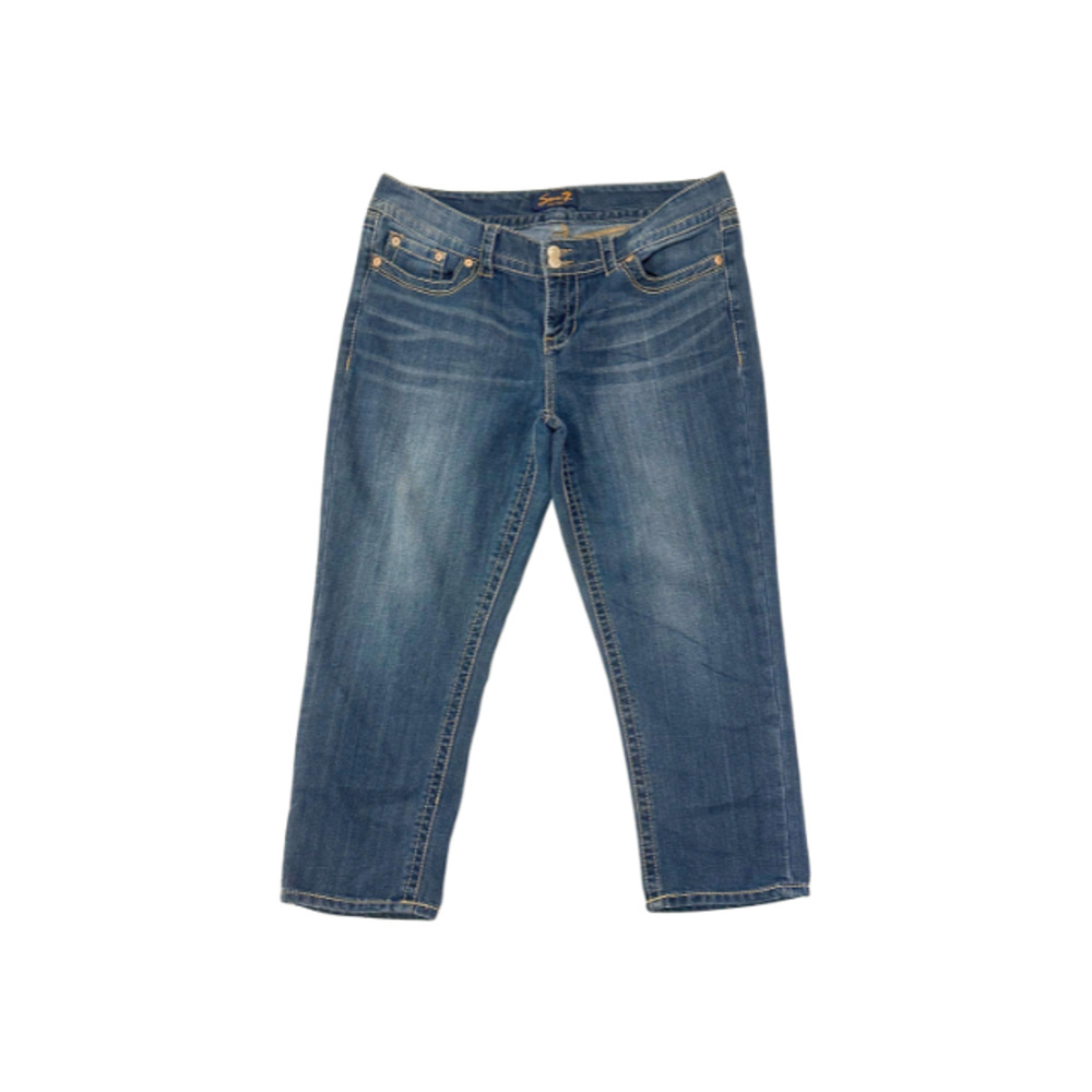 Seven7 Jeans Ankle Cropped Stretch Embroidered Pockets Blue Women’s Size 32